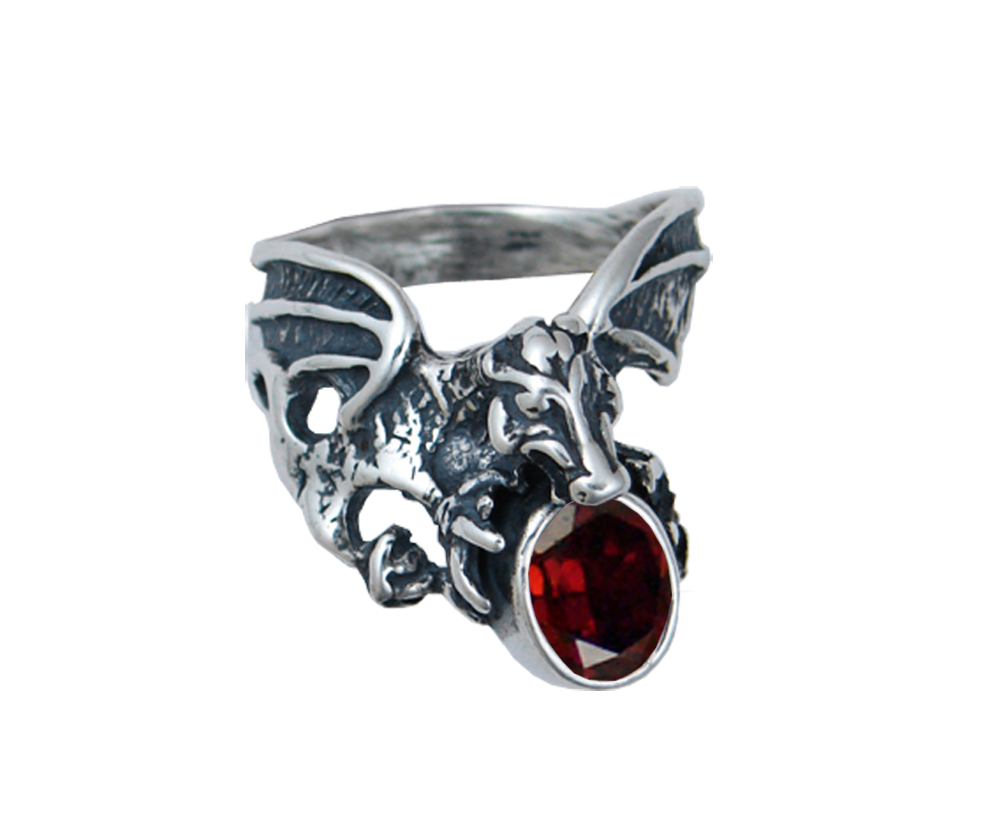 Sterling Silver Dragon's Treasure Ring With Garnet Size 7